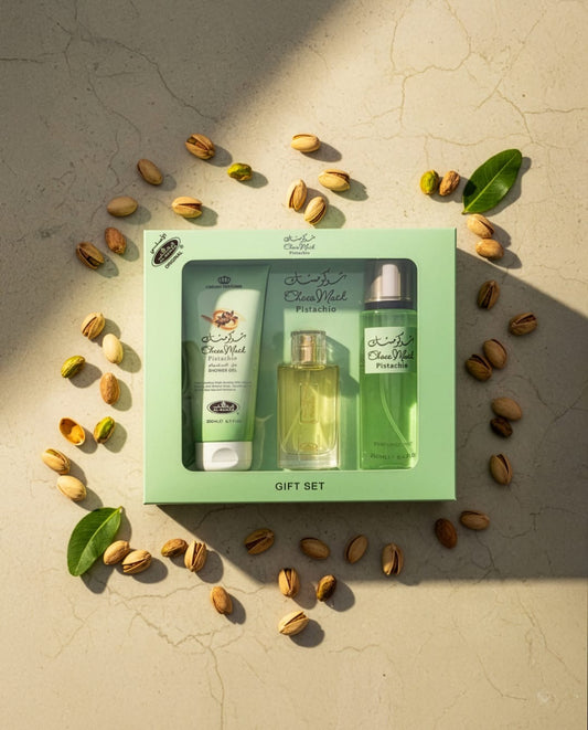 AL REHAB CHOCO MUSK PISTACHIO GIFT SET 3PC (EDP 1.65/SG 6.7/BM 8.4) U
