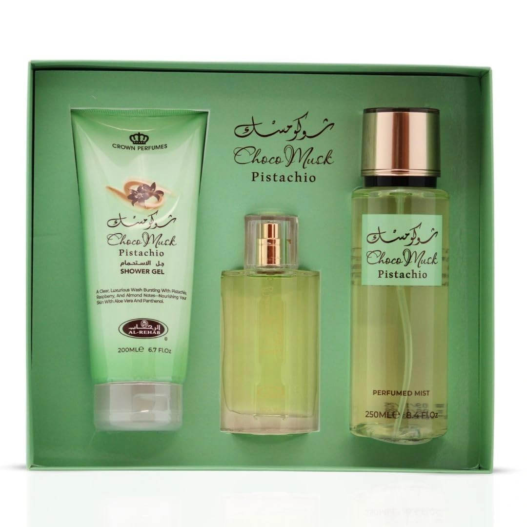 AL REHAB CHOCO MUSK PISTACHIO GIFT SET 3PC (EDP 1.65/SG 6.7/BM 8.4) U
